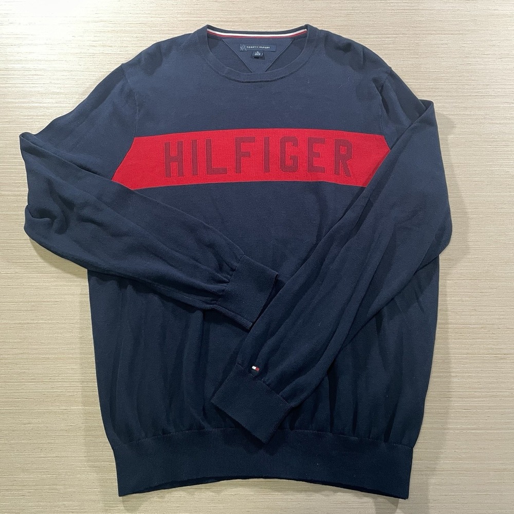 Mens Tommy Hilfiger Sweater - Navy Blue Crew Neck Size XL